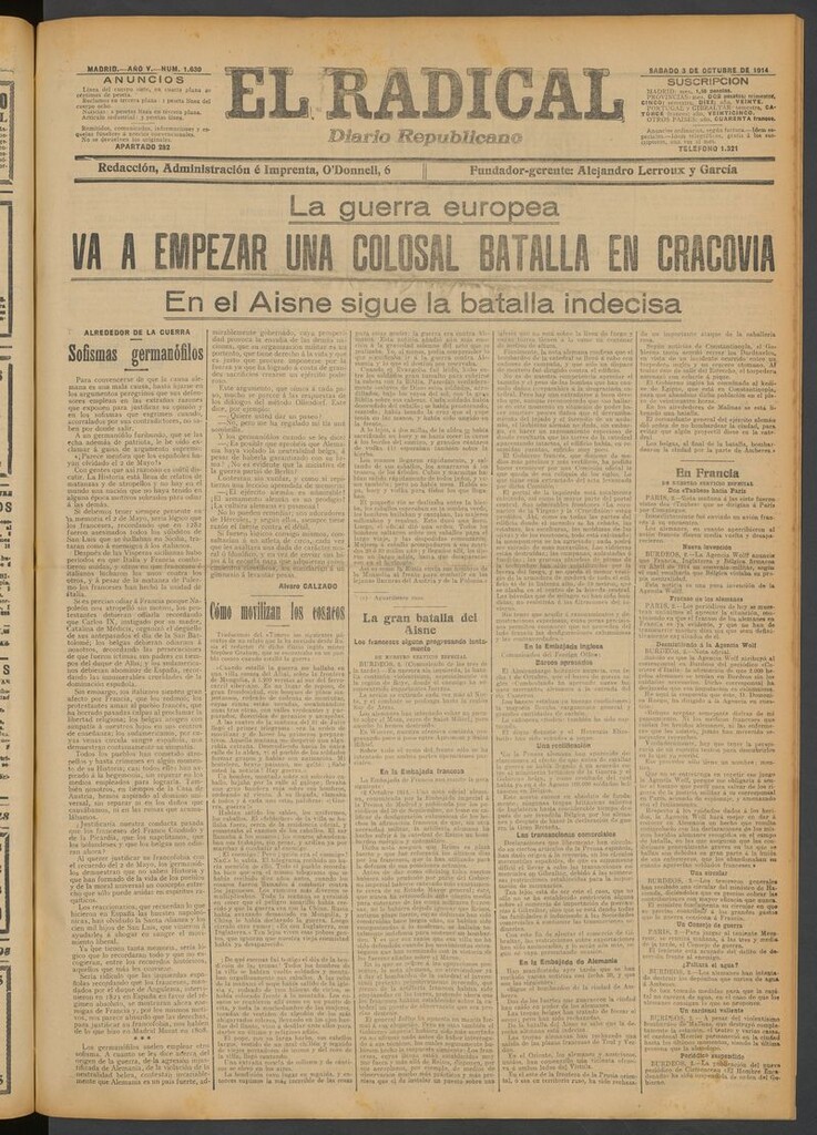 Miniatura de El Radical: diario republicano del 3 de octubre de 1914