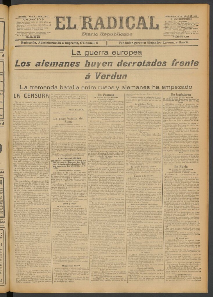 Miniatura de El Radical: diario republicano del 4 de octubre de 1914