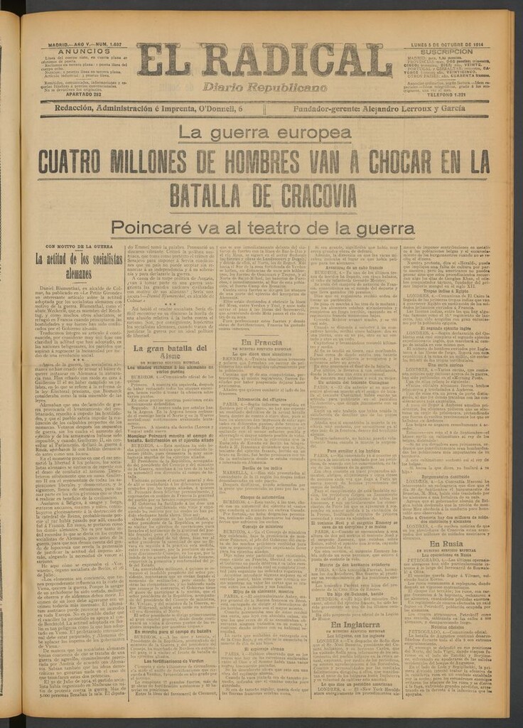 Miniatura de El Radical: diario republicano del 5 de octubre de 1914