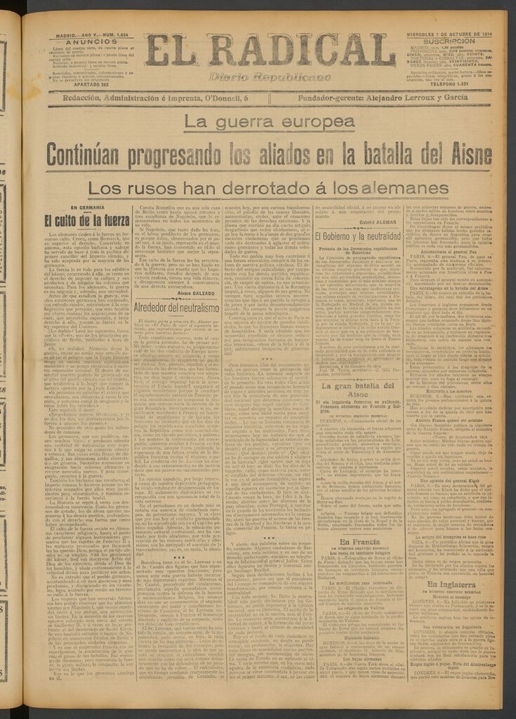 Miniatura de El Radical: diario republicano del 7 de octubre de 1914