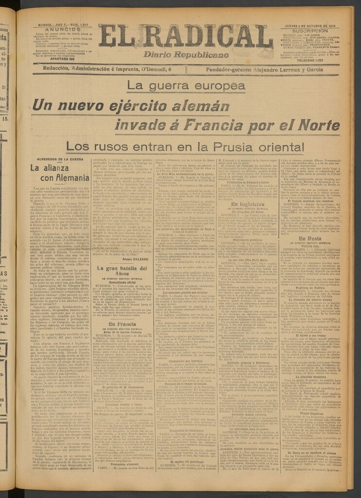 Miniatura de El Radical: diario republicano del 8 de octubre de 1914