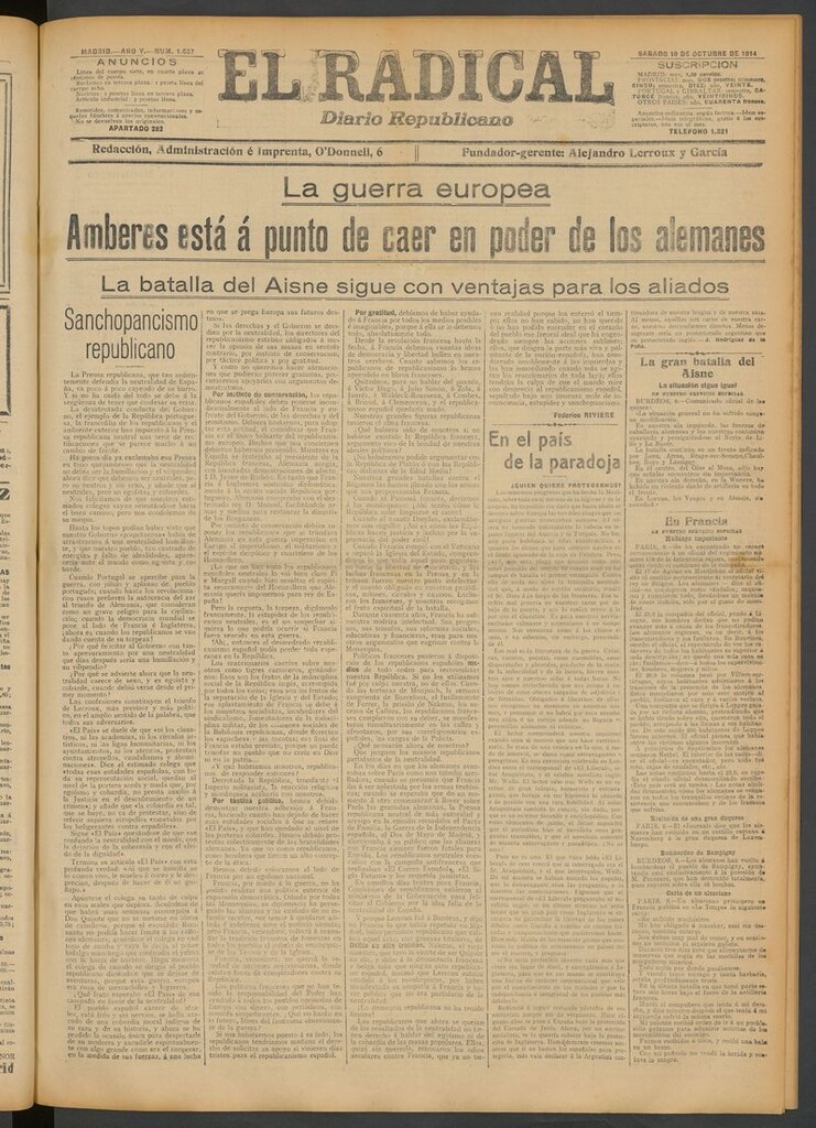 Miniatura de El Radical: diario republicano del 10 de octubre de 1914