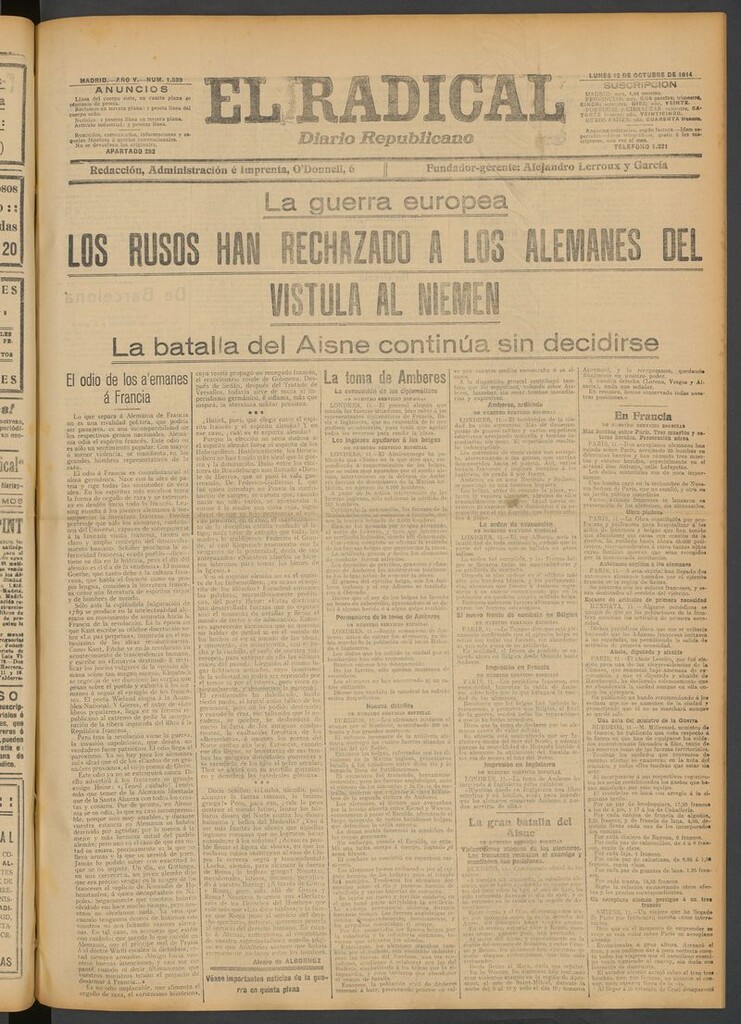 Miniatura de El Radical: diario republicano del 12 de octubre de 1914