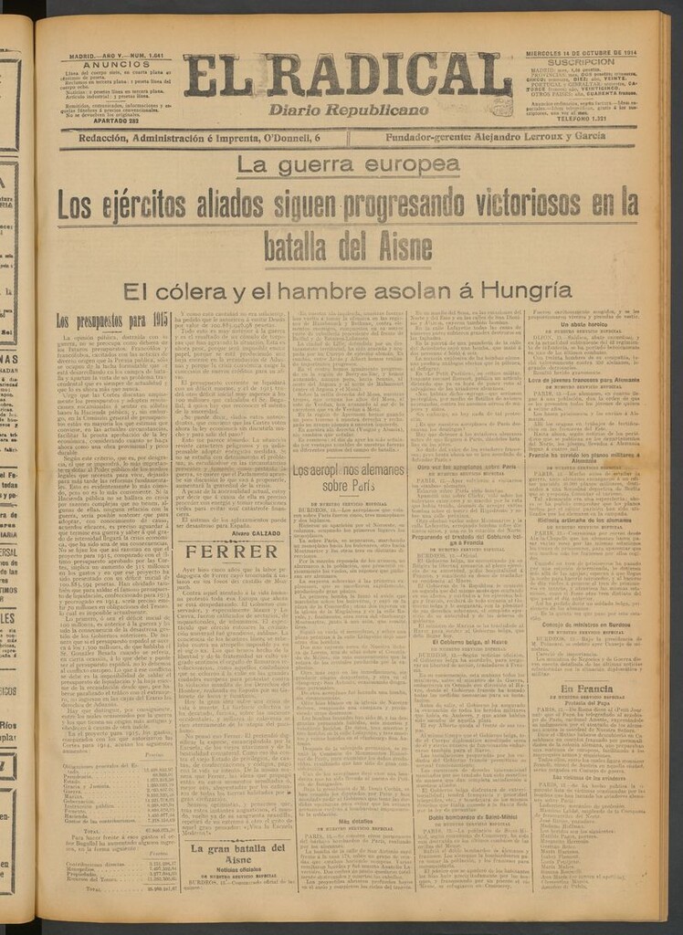 Miniatura de El Radical: diario republicano del 14 de octubre de 1914