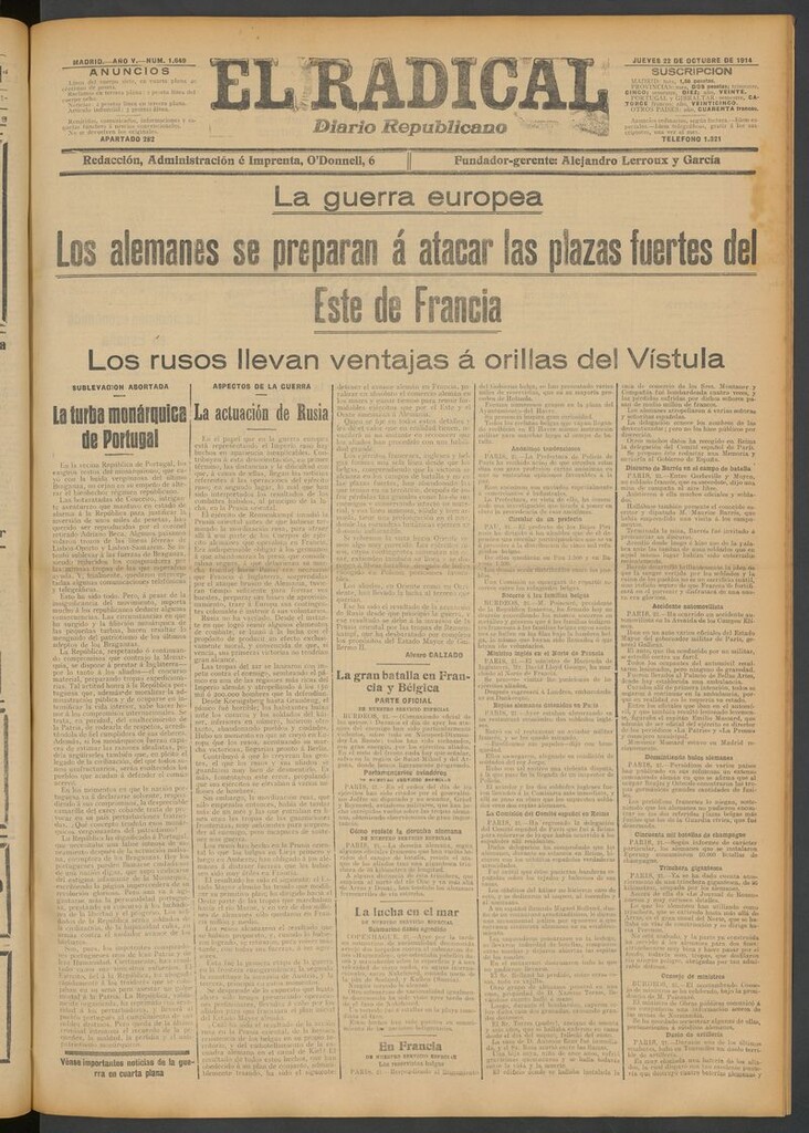 Miniatura de El Radical: diario republicano del 22 de octubre de 1914