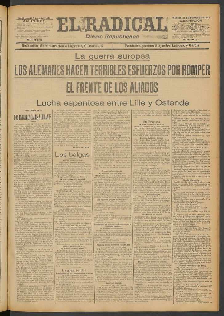 Miniatura de El Radical: diario republicano del 23 de octubre de 1914