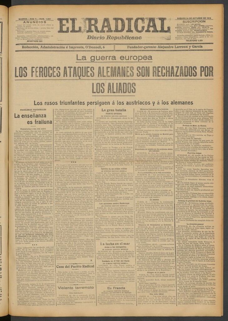 Miniatura de El Radical: diario republicano del 24 de octubre de 1914