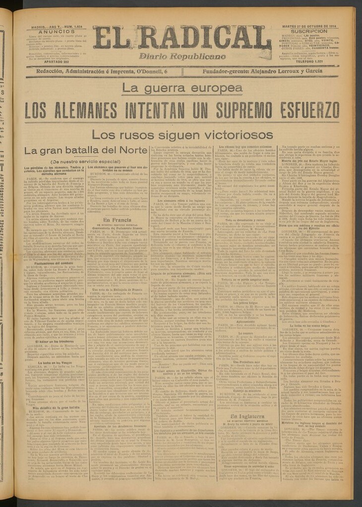 Miniatura de El Radical: diario republicano del 27 de octubre de 1914