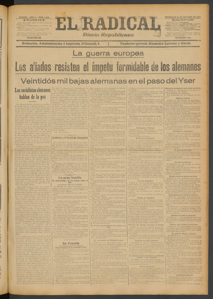 Miniatura de El Radical: diario republicano del 28 de octubre de 1914