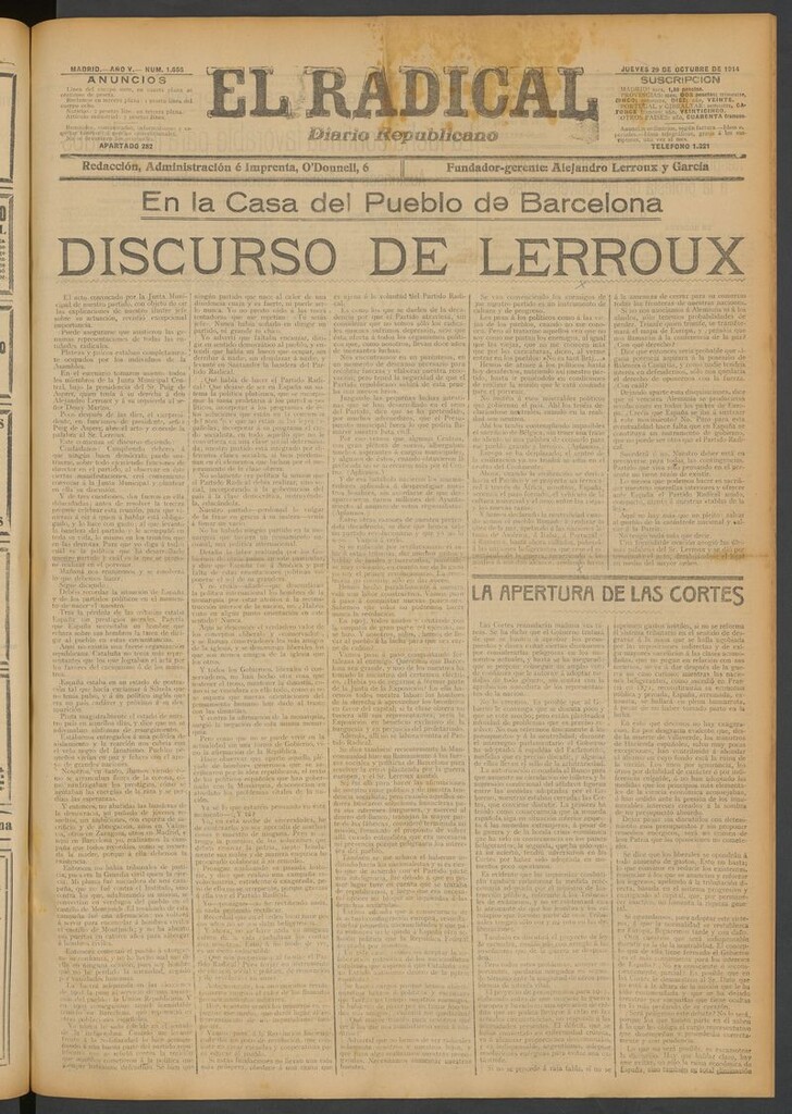 Miniatura de El Radical: diario republicano del 29 de octubre de 1914