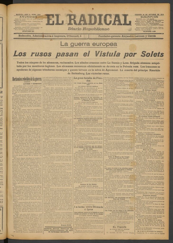 Miniatura de El Radical: diario republicano del 30 de octubre de 1914