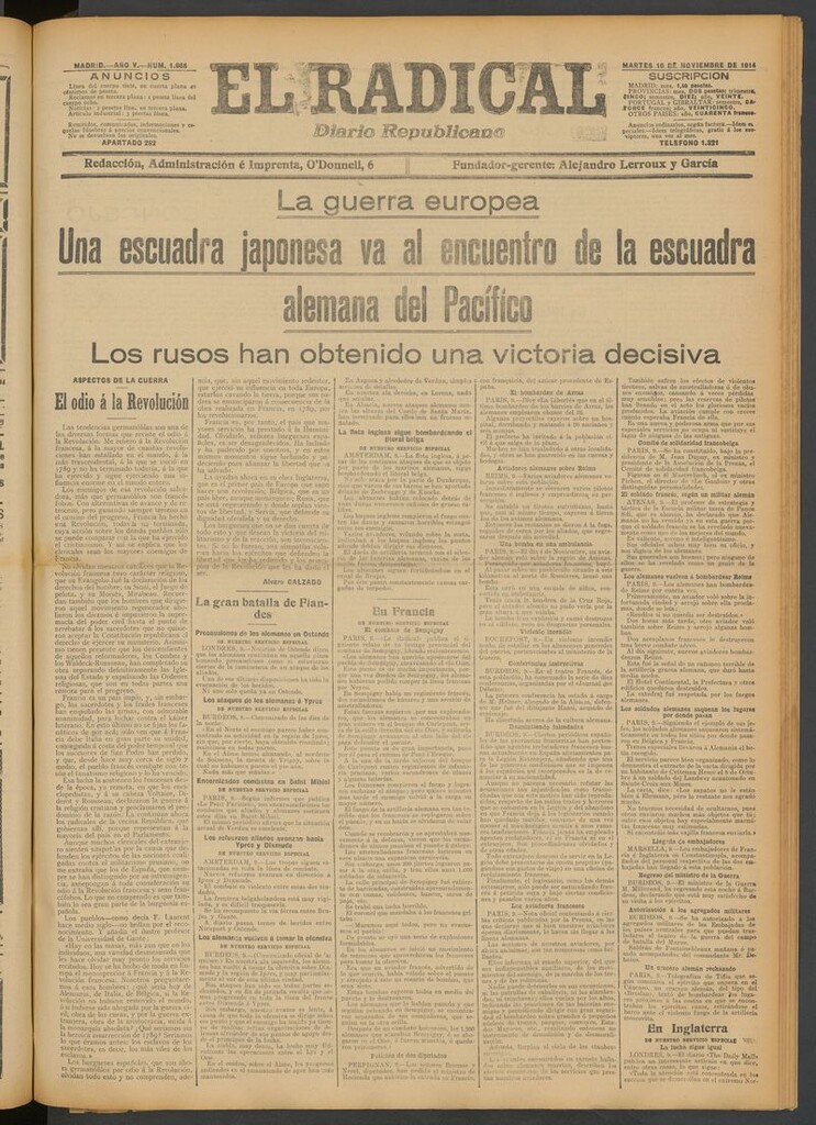 Miniatura de El Radical: diario republicano del 10 de noviembre de 1914