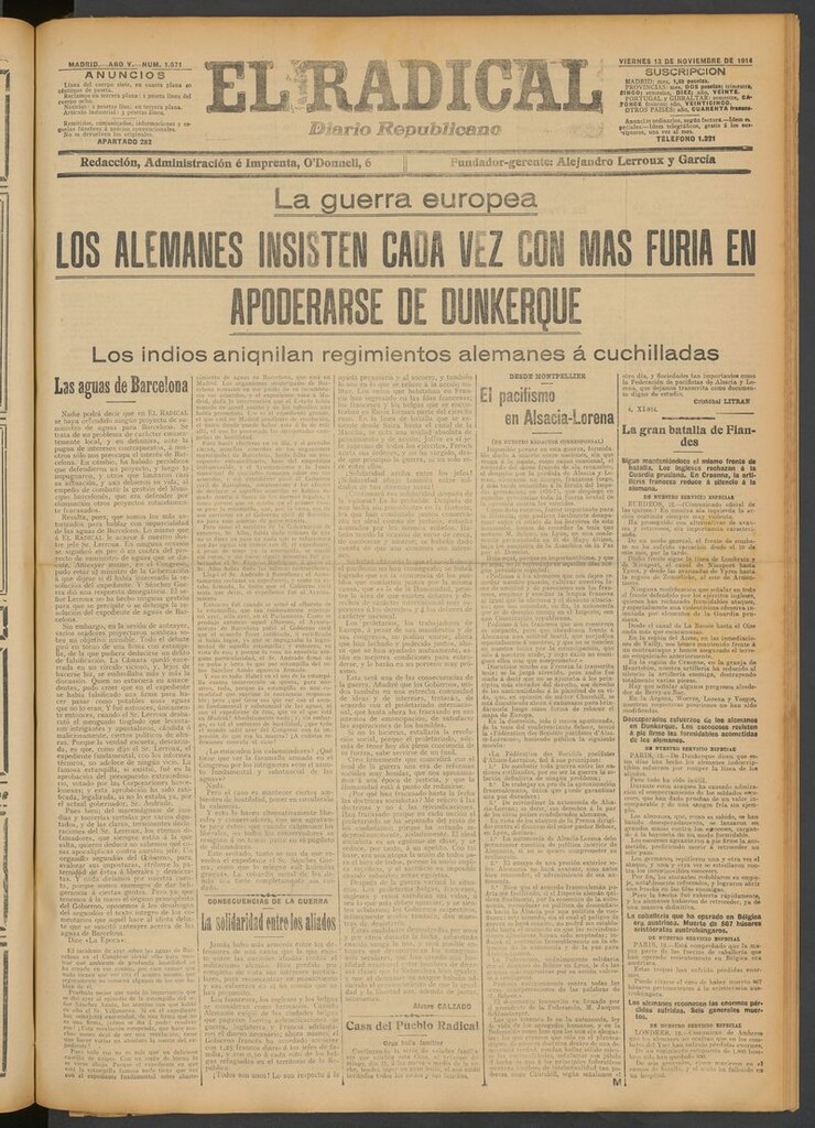 Miniatura de El Radical: diario republicano del 13 de noviembre de 1914