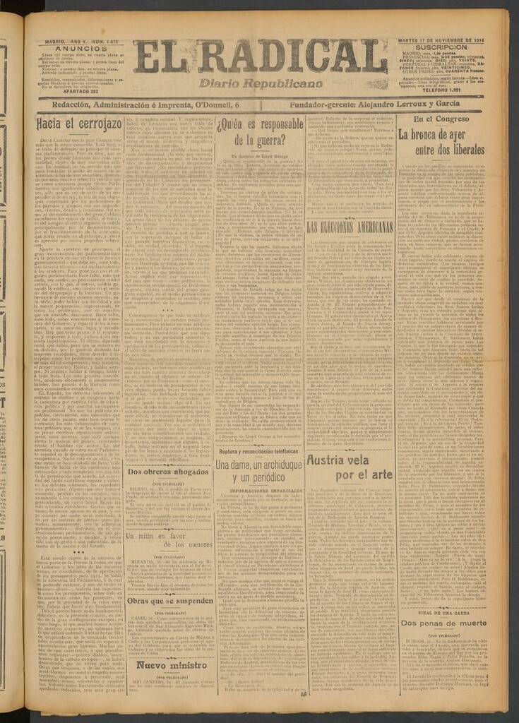 Miniatura de El Radical: diario republicano del 17 de noviembre de 1914