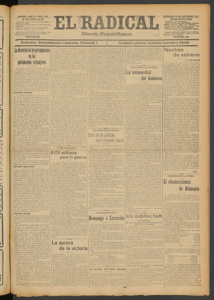 Miniatura de El Radical: diario republicano del 18 de noviembre de 1914