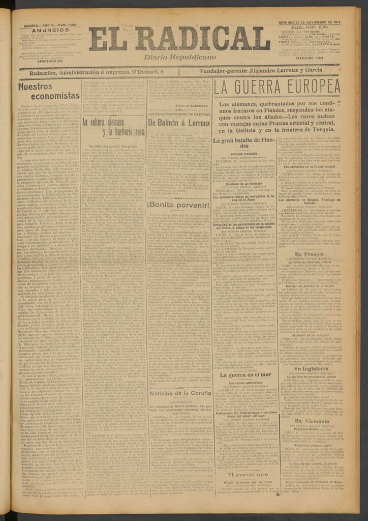 Miniatura de El Radical: diario republicano del 22 de noviembre de 1914