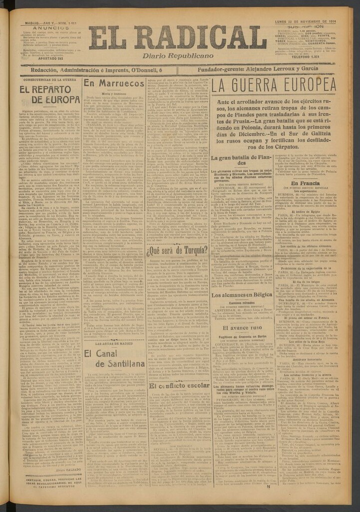 Miniatura de El Radical: diario republicano del 23 de noviembre de 1914