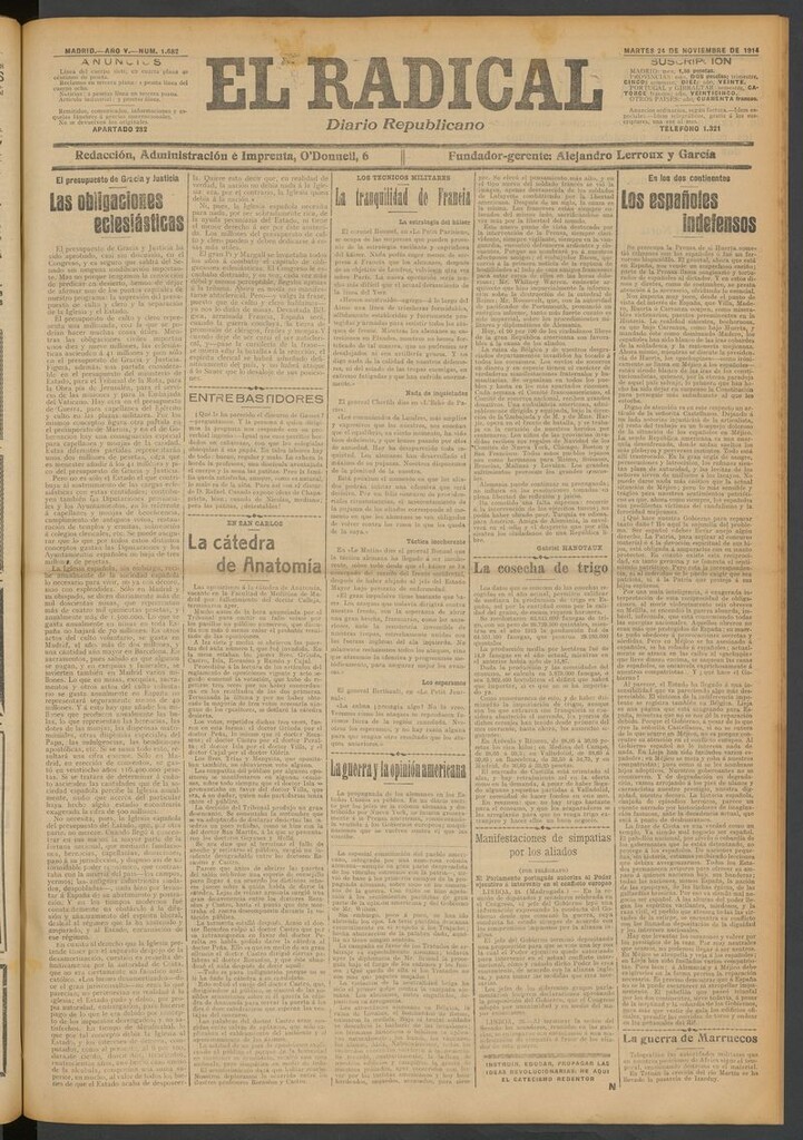 Miniatura de El Radical: diario republicano del 24 de noviembre de 1914