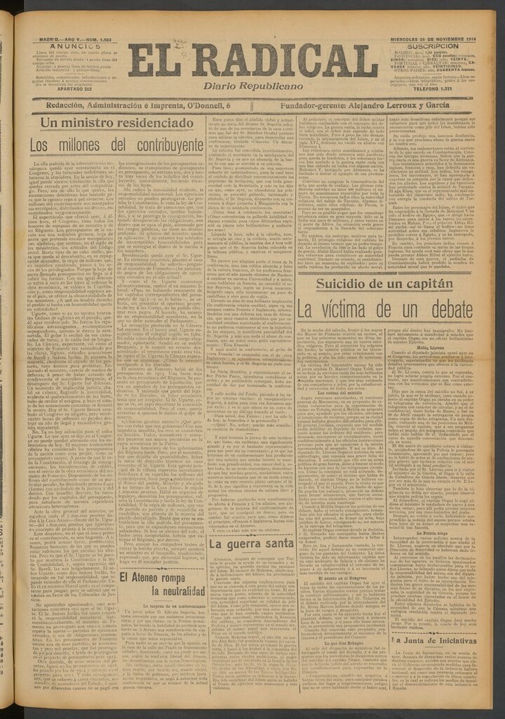 Miniatura de El Radical: diario republicano del 25 de noviembre de 1914