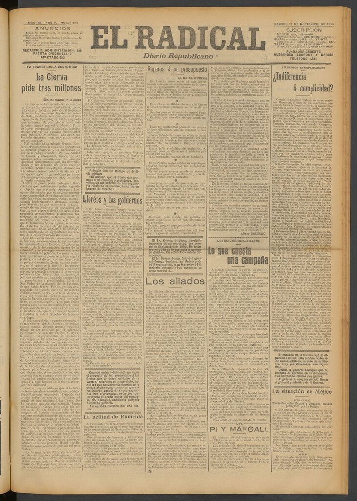 Miniatura de El Radical: diario republicano del 28 de noviembre de 1914