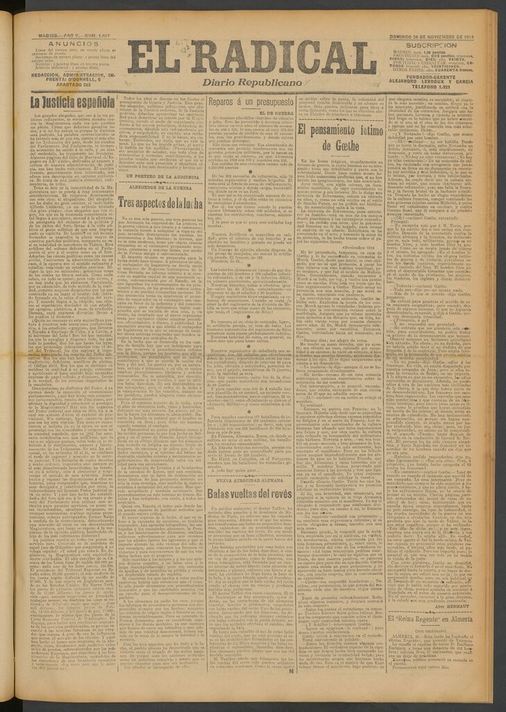 Miniatura de El Radical: diario republicano del 29 de noviembre de 1914