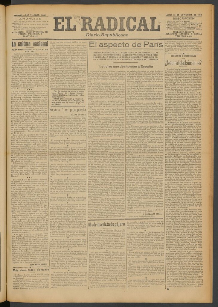 Miniatura de El Radical: diario republicano del 30 de noviembre de 1914