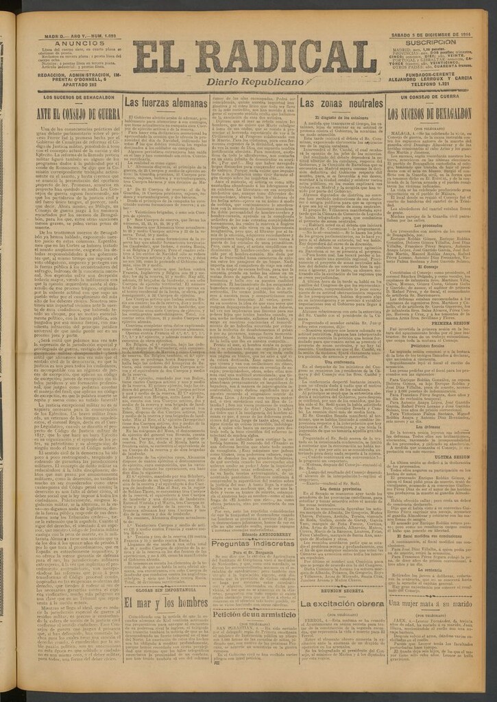 Miniatura de El Radical: diario republicano del 5 de diciembre de 1914