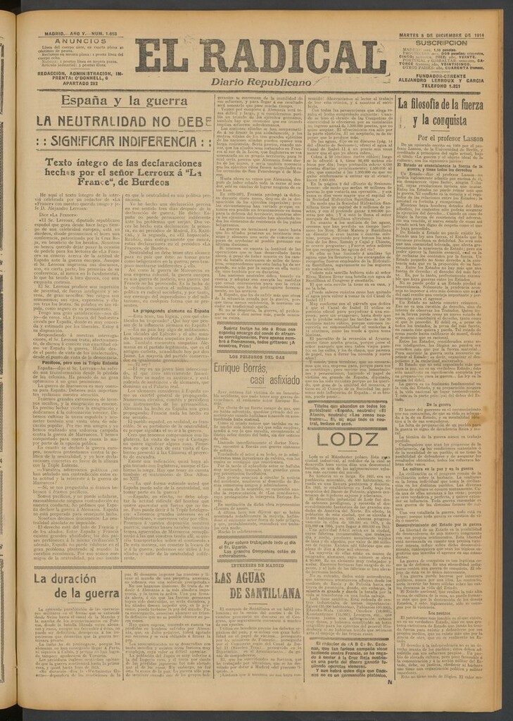 Miniatura de El Radical: diario republicano del 8 de diciembre de 1914