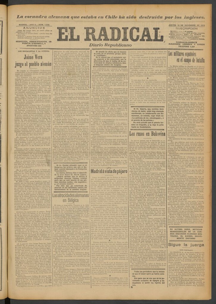Miniatura de El Radical: diario republicano del 10 de diciembre de 1914
