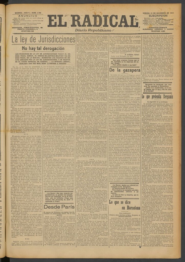 Miniatura de El Radical: diario republicano del 12 de diciembre de 1914