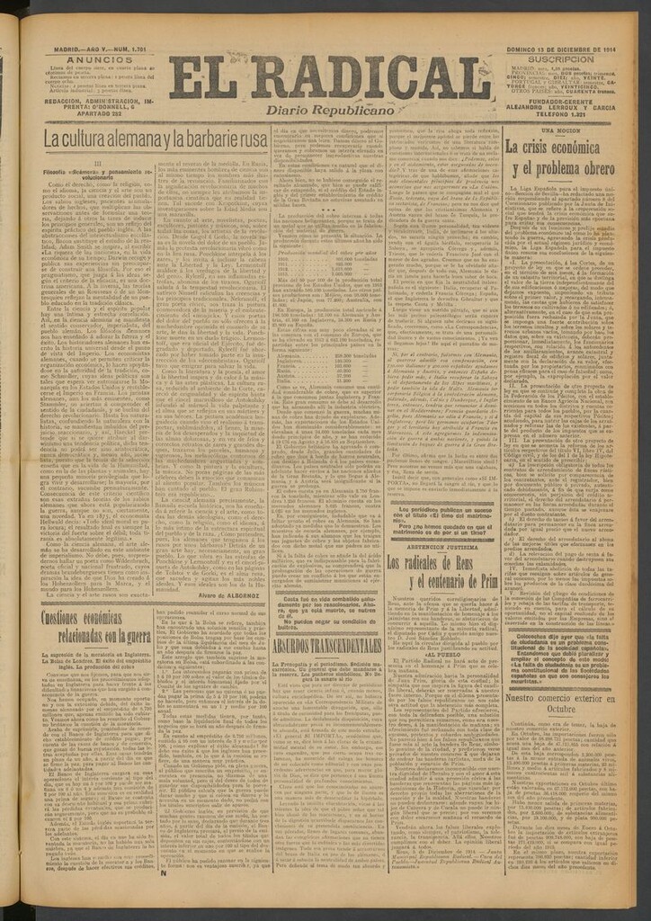 Miniatura de El Radical: diario republicano del 13 de diciembre de 1914