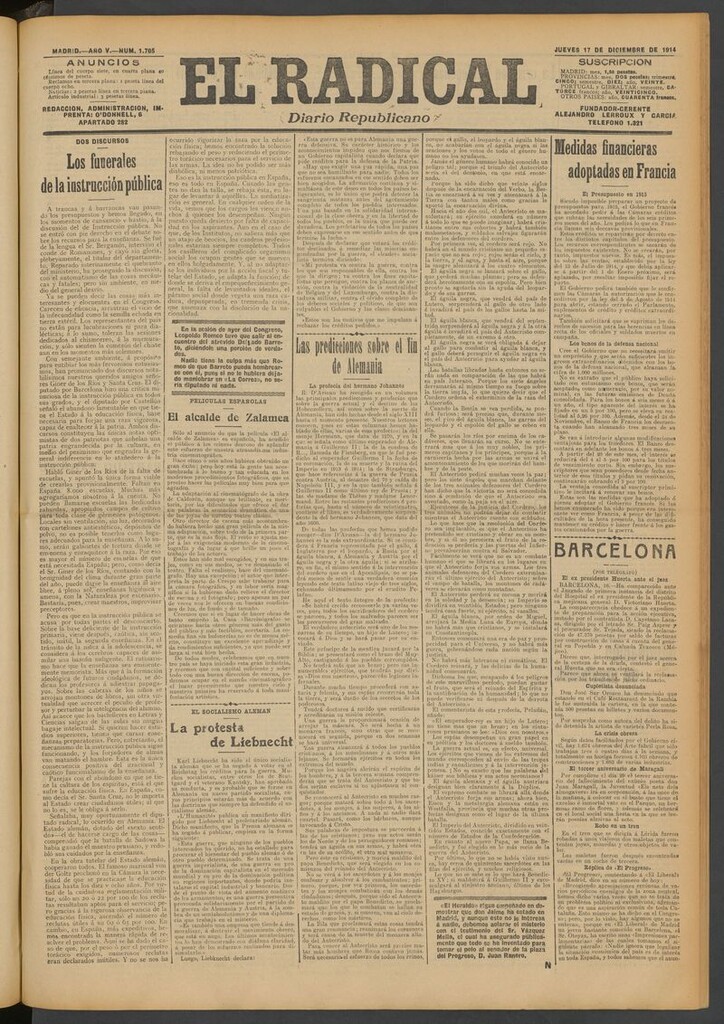 Miniatura de El Radical: diario republicano del 17 de diciembre de 1914