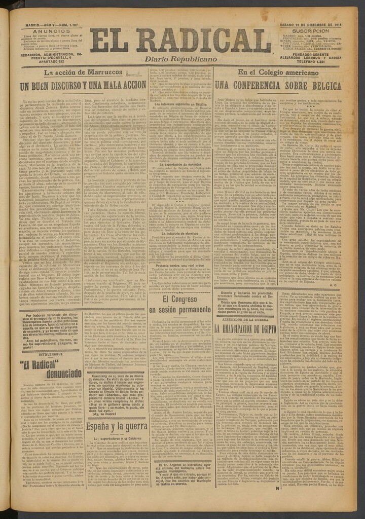 Miniatura de El Radical: diario republicano del 19 de diciembre de 1914