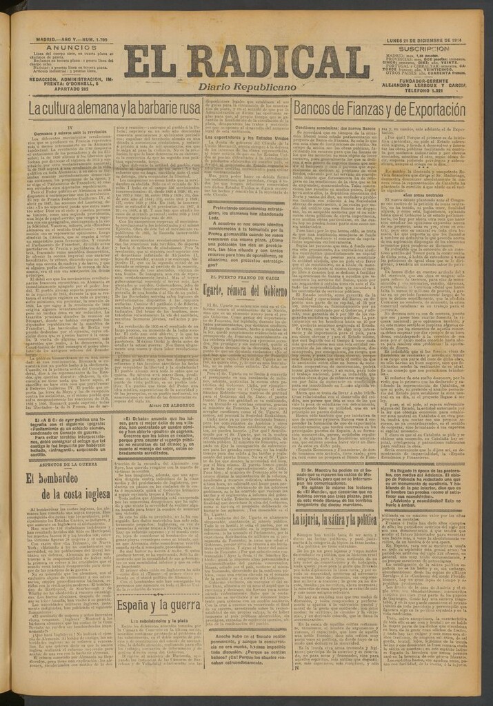 Miniatura de El Radical: diario republicano del 21 de diciembre de 1914