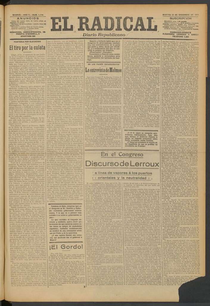 Miniatura de El Radical: diario republicano del 22 de diciembre de 1914