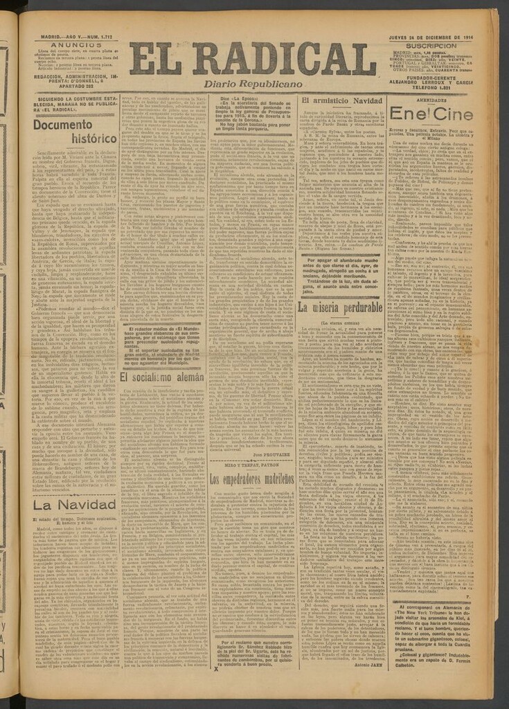 Miniatura de El Radical: diario republicano del 24 de diciembre de 1914