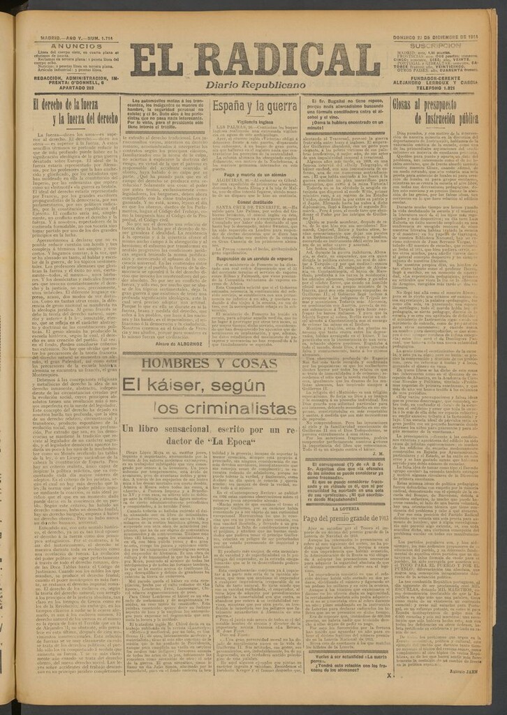 Miniatura de El Radical: diario republicano del 27 de diciembre de 1914