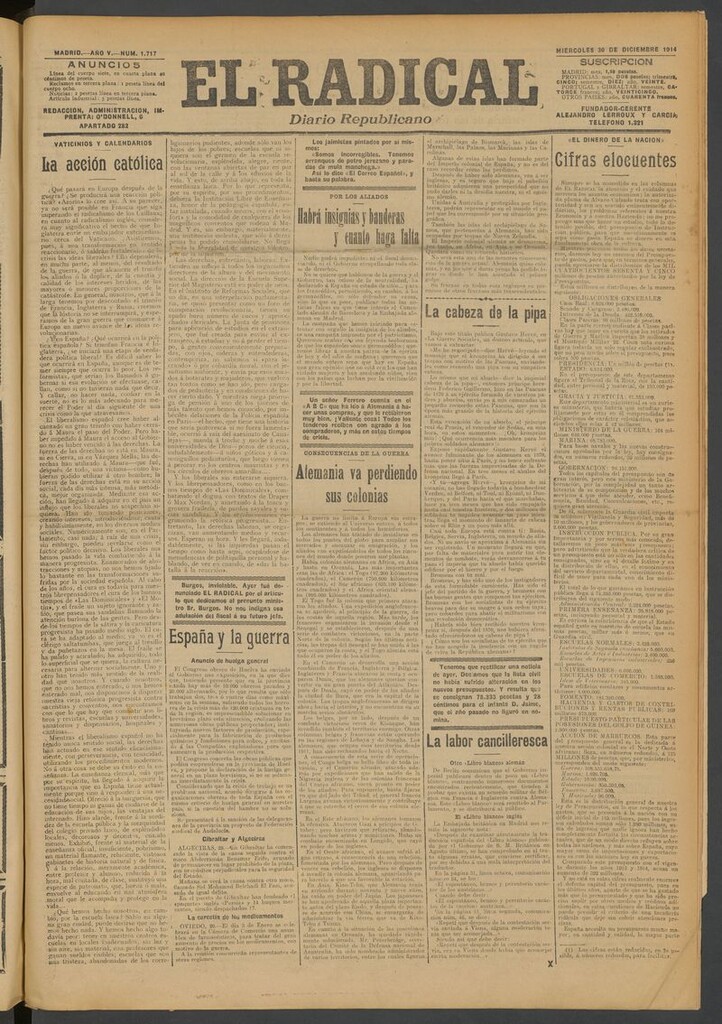 Miniatura de El Radical: diario republicano del 30 de diciembre de 1914