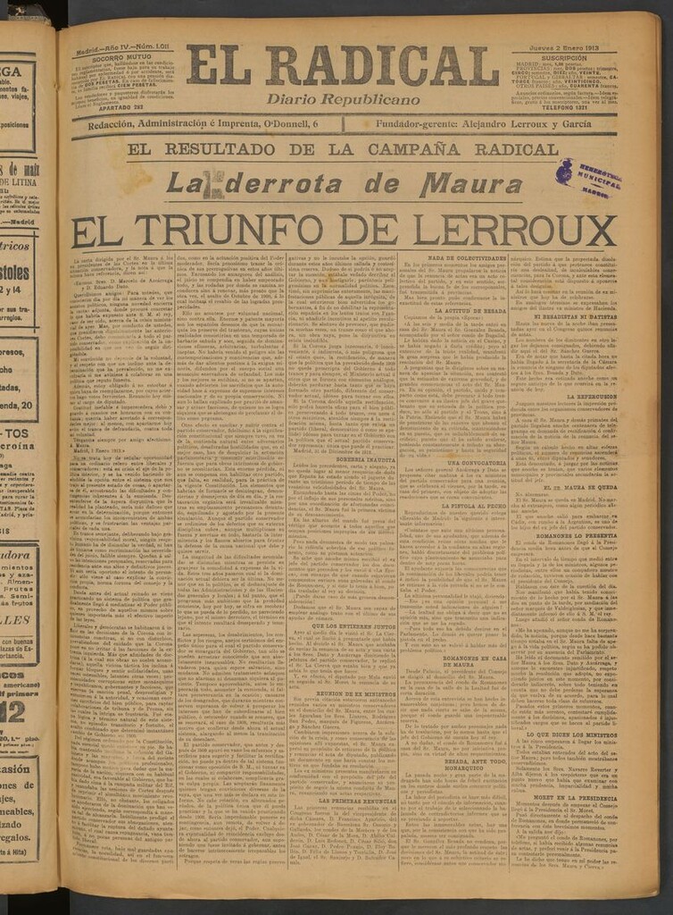 Miniatura de El Radical: diario republicano del 2 de enero de 1913