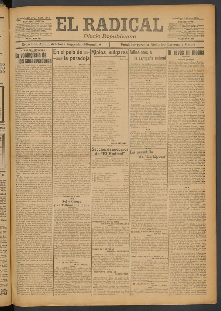 Miniatura de El Radical: diario republicano del 5 de enero de 1913