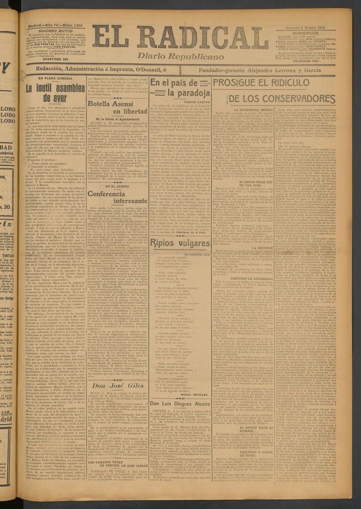 Miniatura de El Radical: diario republicano del 9 de enero de 1913