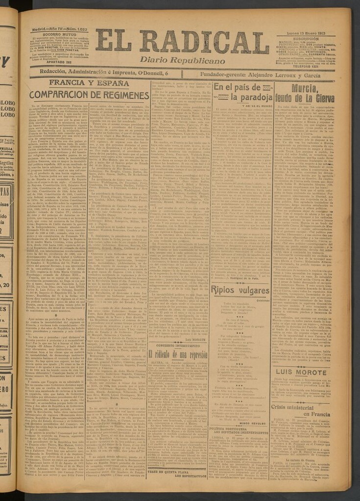 Miniatura de El Radical: diario republicano del 13 de enero de 1913