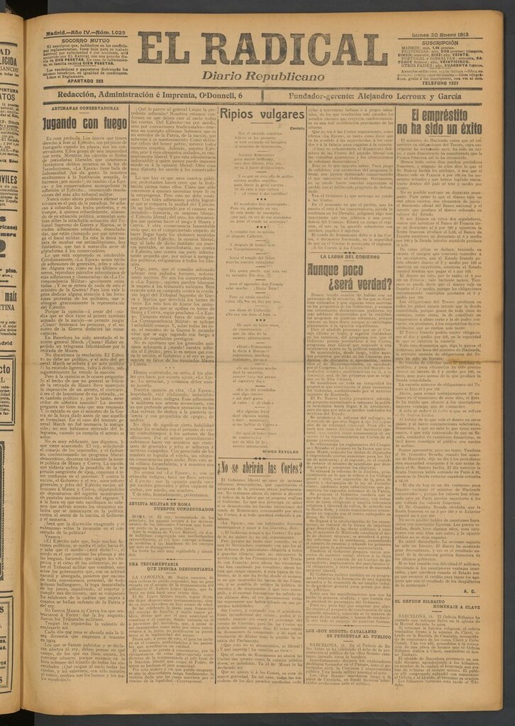 Miniatura de El Radical: diario republicano del 20 de enero de 1913