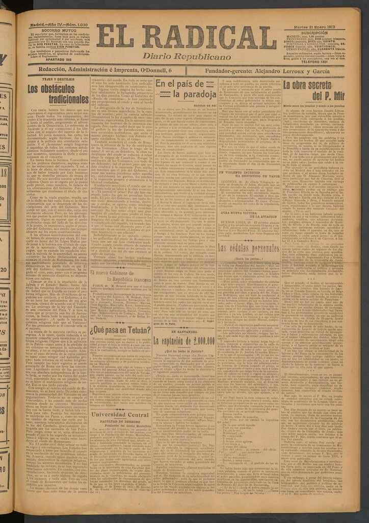Miniatura de El Radical: diario republicano del 21 de enero de 1913