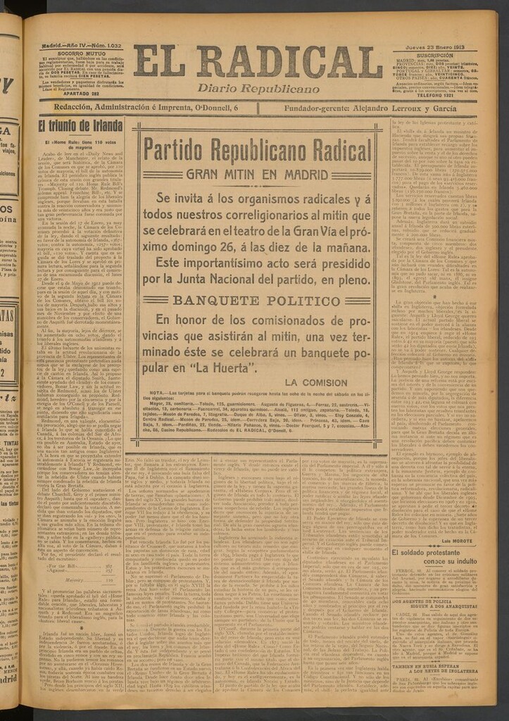 Miniatura de El Radical: diario republicano del 23 de enero de 1913