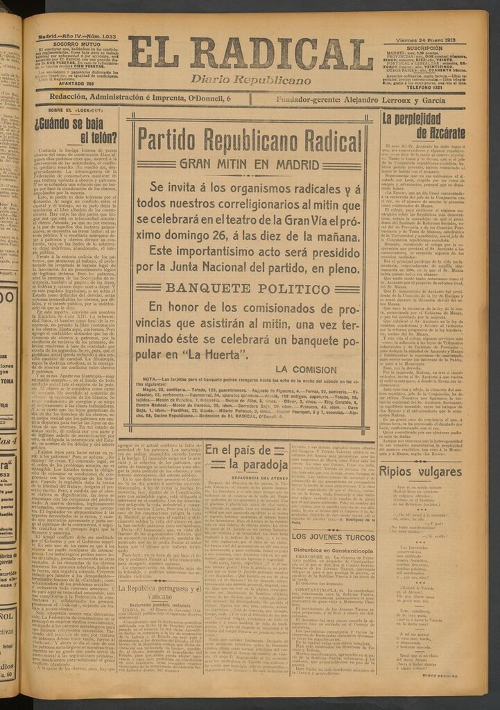 Miniatura de El Radical: diario republicano del 24 de enero de 1913