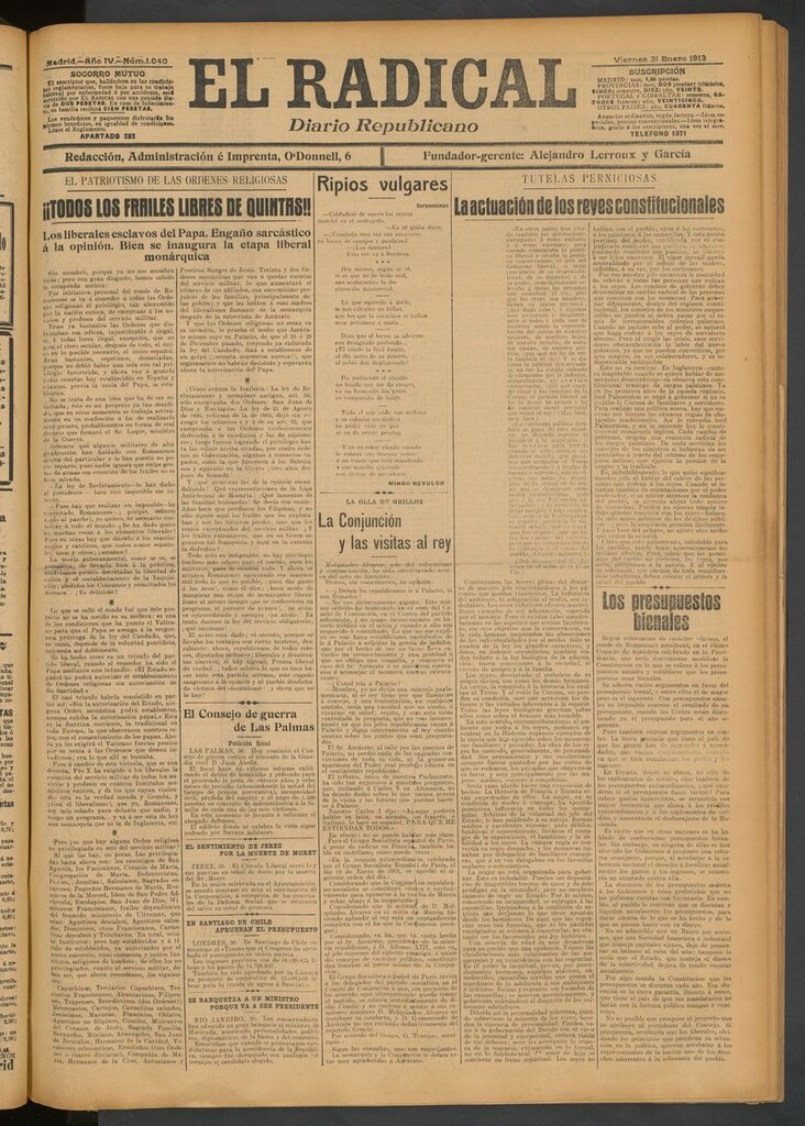 Miniatura de El Radical: diario republicano del 31 de enero de 1913