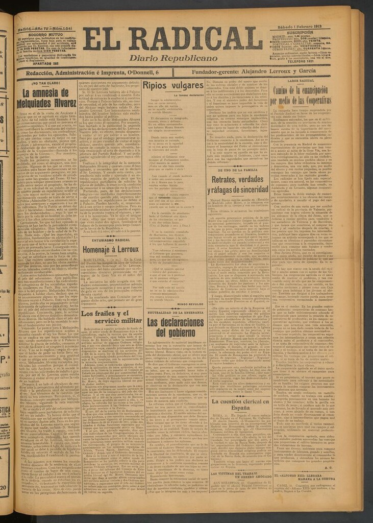 Miniatura de El Radical: diario republicano del 1 de febrero de 1913