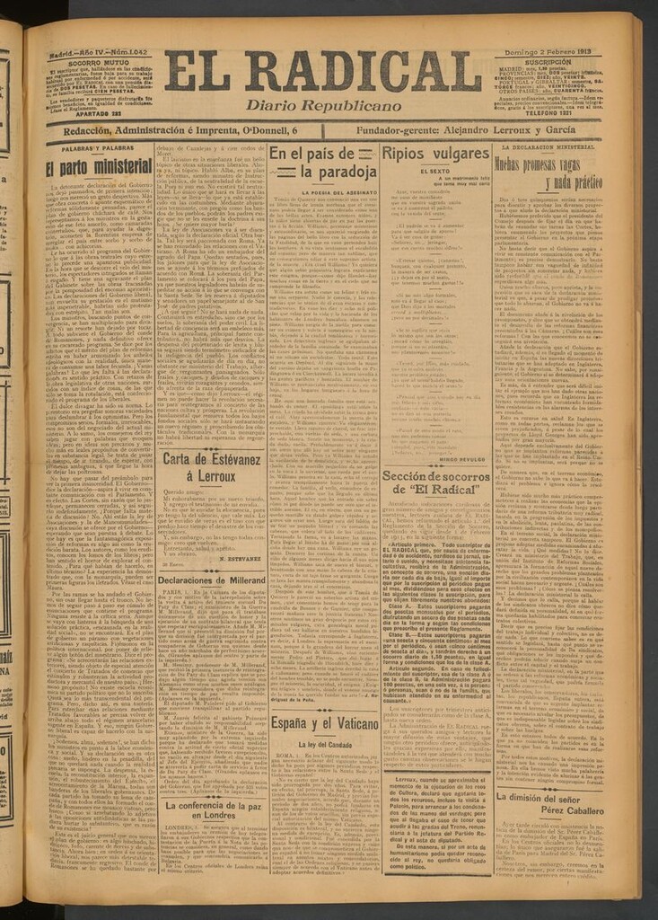Miniatura de El Radical: diario republicano del 2 de febrero de 1913