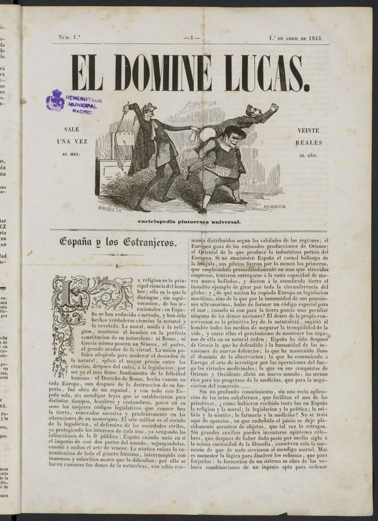 Miniatura de El Domine Lucas: enciclopedia pintoresca universal del 1 de abril de 1844, nº 1
